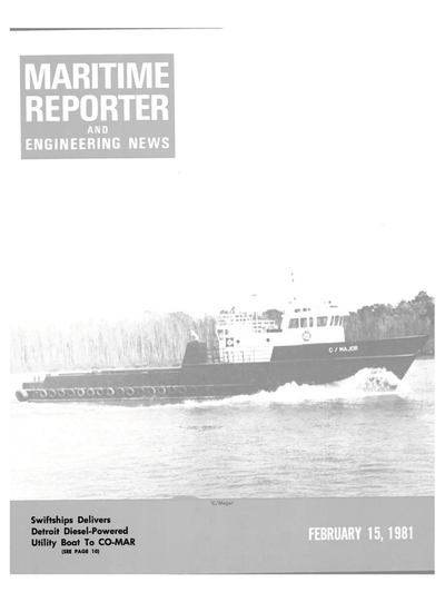 Cover of February 15, 1981 issue of Maritime Reporter and Engineering News Magazine