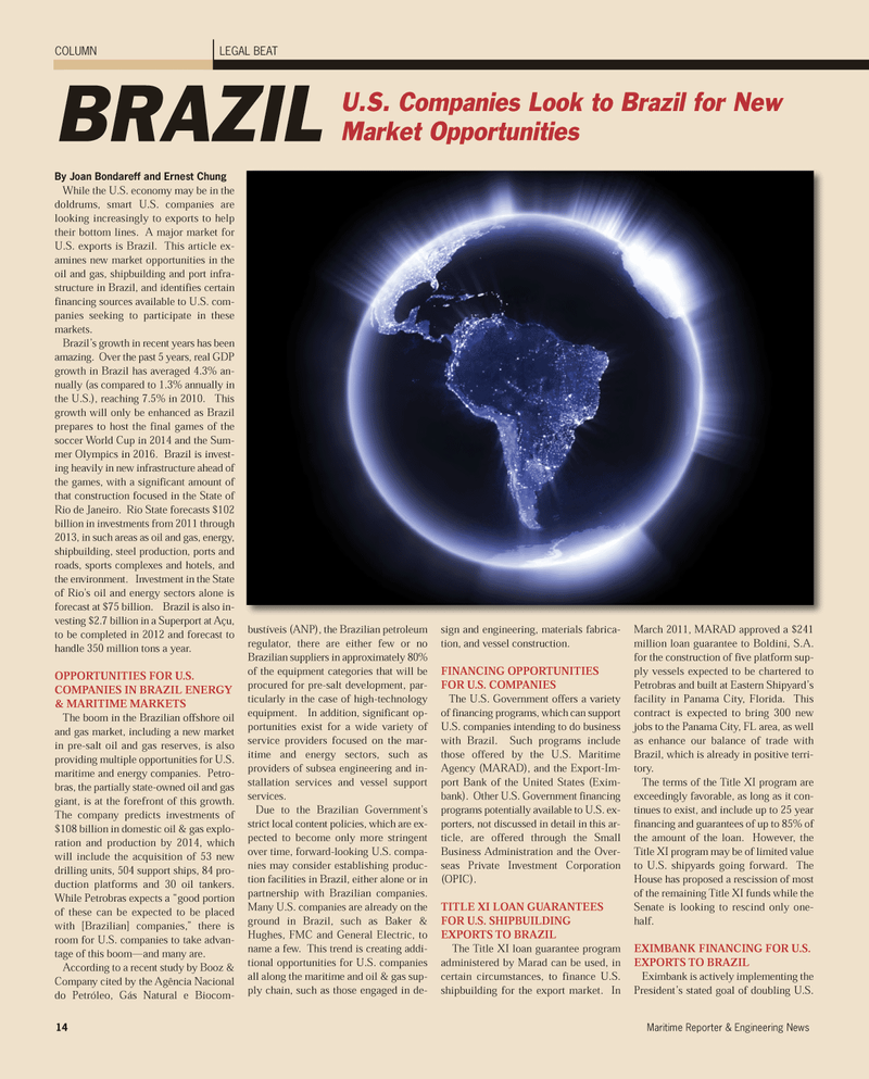 Maritime Reporter Magazine, page 14,  Dec 2011