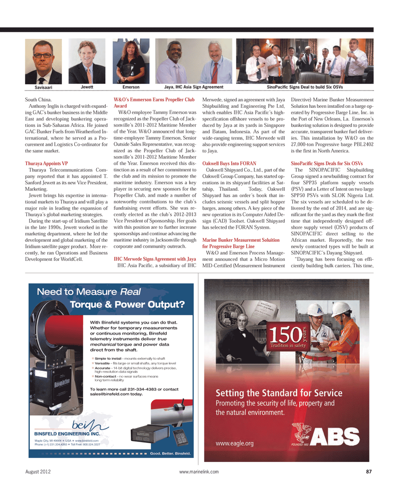 Maritime Reporter Magazine, page 87,  Aug 2012