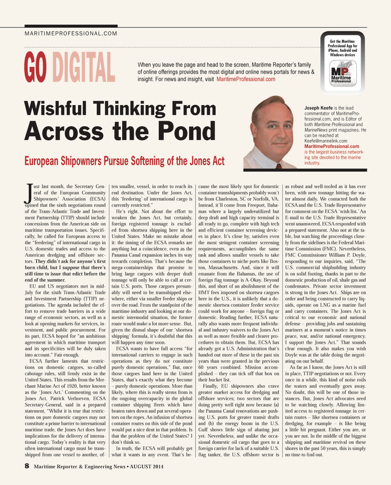 Maritime Reporter Magazine, page 8,  Aug 2014